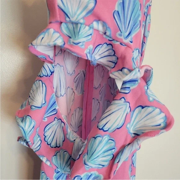 Simply Southern Ruffled Shell Print Maxi Dress in Pink & Light Blue XXL NWT - Picture 3 of 3